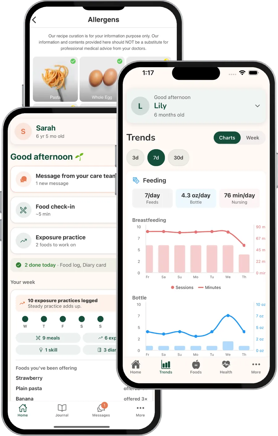 Heartful Sprout, Heartful Baby and Eating Recovery apps on three phones